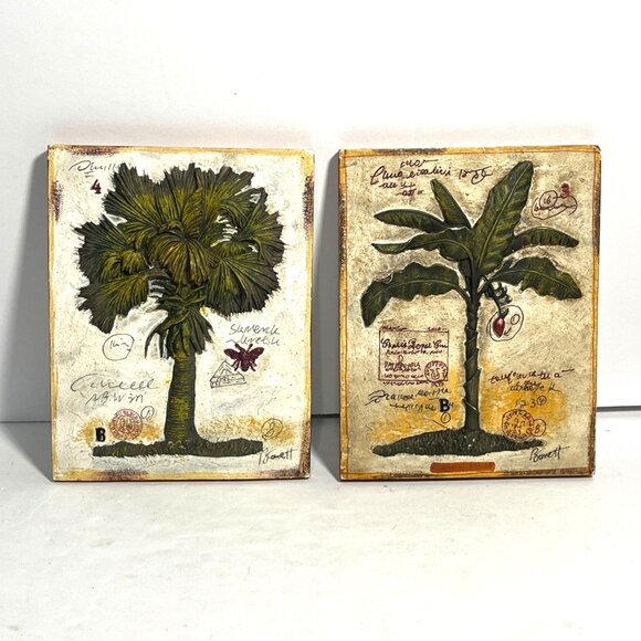 Vintage Chad Bennett Botanical Resin Wall Art Set Of 2 Banana Palm Trees - Picture 1 of 9